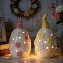 WDS WONDROUS Light Up Easter Decorations Bunny and Egg Figurines Set, LED White Easter Spring Home Decor, Ceramic Rabbit Egg Sculpture for Farmhouse Tabletop Centerpiece Wedding Gifts 2PCS