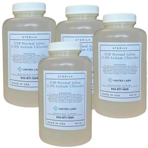 0.9% Sterile Saline Solution USP Normal 0.9% Sodium Chloride  Made in USA - 4 Pack Each 500 ml (2,000 ml Total)
