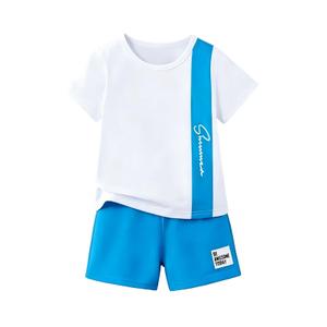 Ayzozuy Boys 2-Piece Summer Outfit Set - Side Color Block Stripe Short Sleeve T-Shirt Shorts Kid Clothes Casual Daily Wear(11-12t)