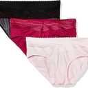 Warner's womens Blissful Benefits No Muffin 3 Pack Hipster Panties (X-Large, Pink/Sangria/Black Red Dot)
