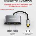 Mini DisplayPort to Dual HDMI Adapter | 4K@60Hz HDMI Splitter Extended Display for Windows [Thunderbolt1/2 Compatible] for MacBook Pro/Air, iMac, Mac mini, Surface Pro