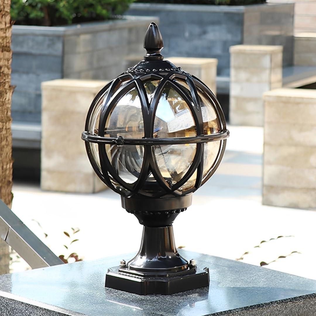 Outdoor Post Light Fixture, E26 Base 60W Max Column Lights with Black Aluminum Housing Plus Amber Glass IP55 Waterproof Exterior Pillar Lantern for Driveway Yard Lawn Patio Garden