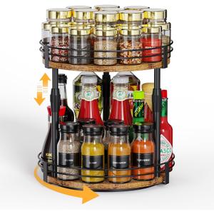 Across-Star Lazy-Susan-Organizer-Spice-Rack, Rotating Spice Organizer For Cabinet Pantry, Seasoning Holder Spice Shelf With Adjustable Height, Kitchen Counter Shelf Countertop Organizer (10"D x 10"W x 13.19"H, Rustic Brown)