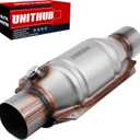 Universal Catalytic Converter 2.5 Inch 2.5" Inlet/Outlet Cat Converter with Heat Shield and Oxygen Sensor Port High Flow Front 15 Inch Stainless Steel Direct Replacement (EPA Compliant)