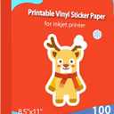 Lzerking Printable Vinyl Glossy Sticker Paper for Inkjet Printer 100 Sheets White Waterproof Self-Adhesive Sheets 8.5x11 Inches