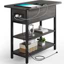 Yoobure End Table with Charging Station, Flip Top Side Table with USB Ports and Outlets, Sofa Couch Table Bedside Table for Living Room Bedroom, Narrow Nightstand with Storage Shelves for Small Space (Charcoal Gray)