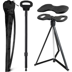ALEVMOOM Walking Cane with Seat 2-in-1 Cane Stool for Adults, Aluminum Walking Stick with Seat, Stick Chair Portable Stool for Senior, 34 in/1.8 LBS