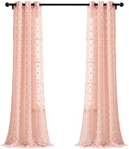 Lush Decor Blush Textured Dot Grommet Sheer Window Curtain Panel Pair (84" x 52")