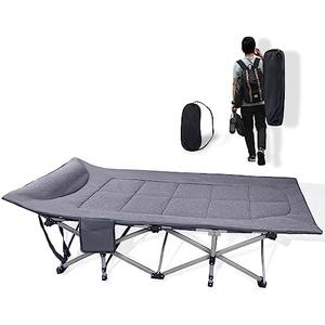 KAKO Folding Camping Cot, Heavy Duty 600 Lbs Portable Bed for Adults, Camping Beds with Carry Bag, Grey