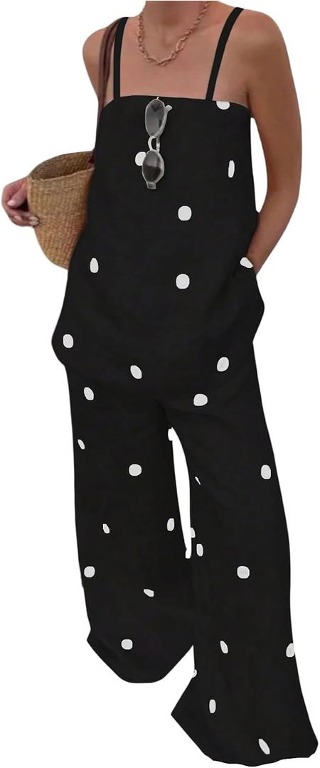 SOLY HUX Women's Polka Dots Matching Set Sleeveless Camisole Top and Pants 2 Piece Summer Outfits (Black, L)