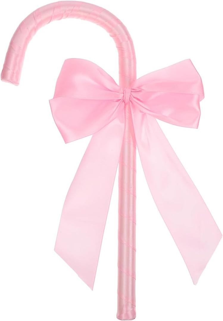 Garneck Shepherd Staff Cane with Bowtie for Women Girl: Pink Shepherd Hook Stick Novelty Walking Cane Prop for Halloween Cosplay Costume Accessories Stage Performance