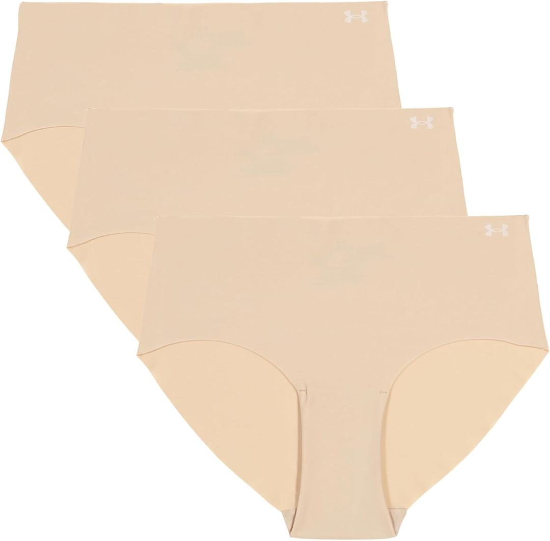 Under Armour Womens 3-Pack Pure Stretch No Show Hipster Underwear, All-Day Comfort & Ultra-Soft Fit, Venice Pink XL