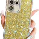 Trendy Girly Glitter Powder Compatible with Sumsung Galaxy Rectangle Case, Elegent Cute Slim Women Bling Diamond Rhinestones Plating Phone Cases(Gold,S25 Ultra)