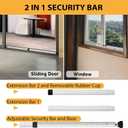 PBHEPJ Sliding Door Security Bar, 18.5-51 inch Adjustable Patio Door Security bar with Rubber Tips, Multi-use Window Security Bars, Sliding Door Stopper, White, 2 Pack