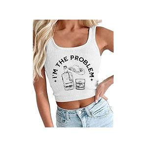 Women Cowboy Crop Tank Top: Cowgirl Tank Country Concert Tops Rodeo Country Music Shirts Vintage Western Crop Top, L