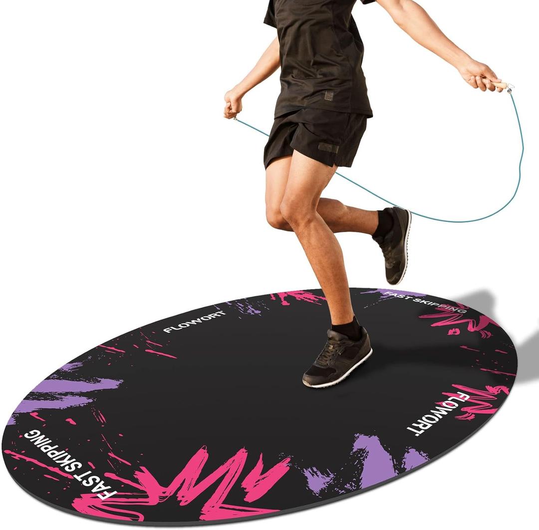 Cheete Jump Rope Mat Large Rubber Exercise Mat Indoor Outdoor Shock Absorbing Mat Non-Slip Oval Design for Floor & Rope Protection, Workout Mats for Home Gym Flooring