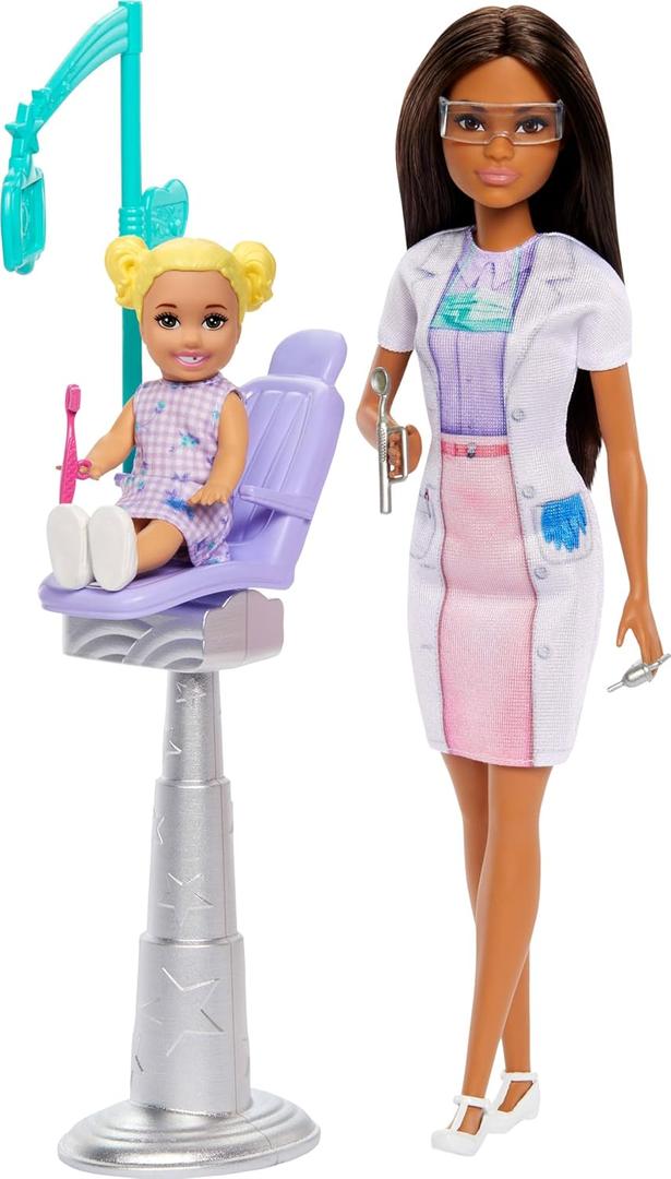 Barbie Dentist with Brunette Fashion Doll with Blue Dress and Lab Coat, 1 Kid Doll, Medical Doctor Furniture & Accessories