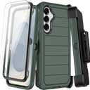 KECAI for Samsung Galaxy S25 Case with Belt Clip Holster & Kickstand,2X Screen Protector,Heavy Duty Shockproof Drop Protection Military Grade Full Body Rugged Phone Cover (6.2 Inch) (Deep Green)