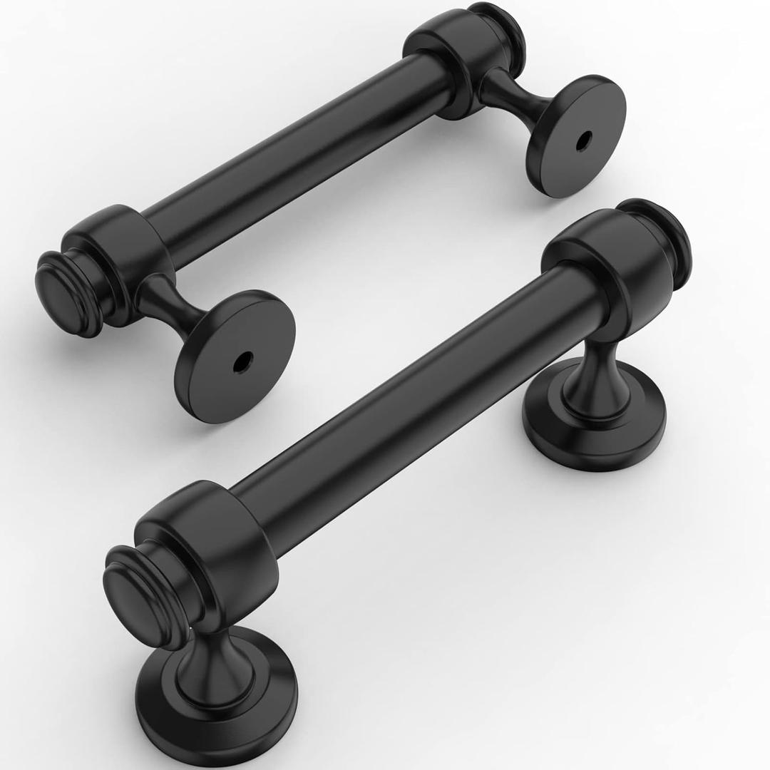 Amerdeco 10 Pack Matte Black Cabinet Pulls 3 Inch Hole Centers, 4 Inch Length Handles for Kitchen Cabinet Hardware,Solid Cabinet Handles for Bathroom Drawer Handles IH0005