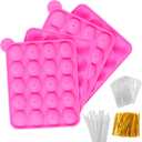 Silicone Cake Pop Mold Set - 2 Pack Lollipop Molds Kit with 40 Cake Pop Sticks, 100 Candy Treat Bags, and 100 Gold Twist Ties, Great For Chocolate Lollipop, Candy, Cake Pops (9.06*7.48*1.57 inch, Rose)
