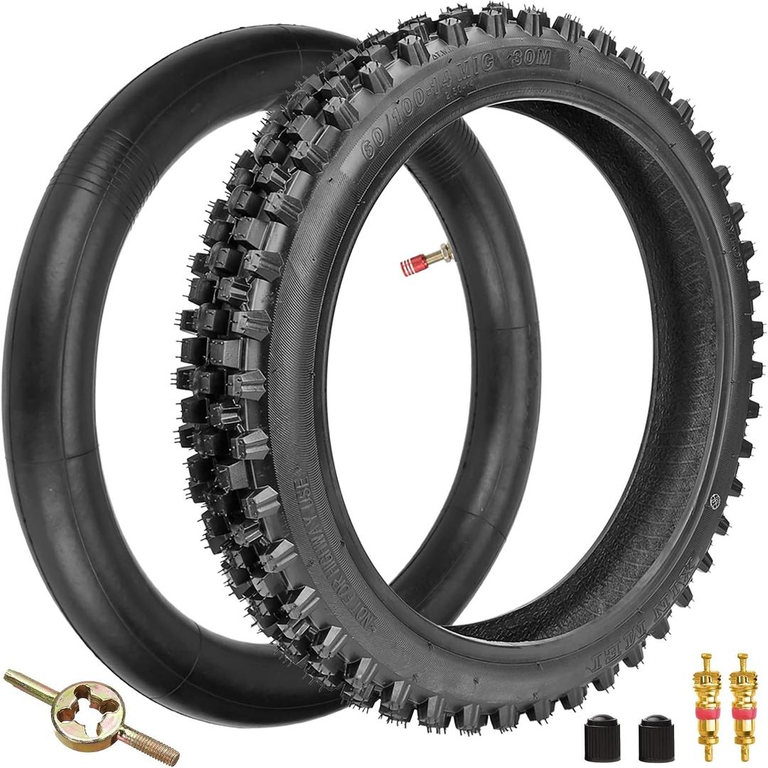 FVRITO 60/100-14 2.50-14 14 inch Front Tire and Inner Tube for 90cc 110cc 125cc SSR CRF XR70 CR60R KLX110 KX60 DRZ DS80 JR80 RM50 PW80 TTR90 YZ60 65SX Off Road Motocross Pit Dirt Bike