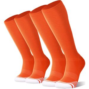 Fitrell 2 Pack Baseball Soccer Softball Socks for Youth Men & Women Over-the-Calf Knee High Socks, Orange, Medium