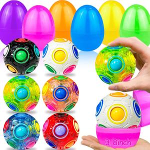 6 Pack 3.8'' Jumbo Easter Eggs with SpinMaster Rainbow Balls - 3D Magic Cube Brain-Boosting Toys for Kids Ages 6-12, Fidget Toys, Easter Basket Stuffers, Egg Hunt Prizes & Sensory Party Favors