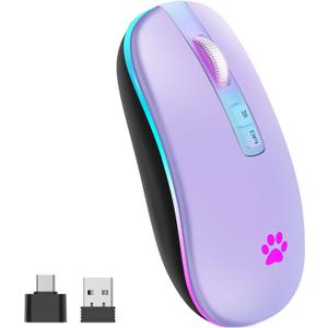 KARFUN Wireless Mouse, Backlit LED Portable Slim Computer Mouses for Laptop, PC, Computer, MacBook, iPad, Chromebook, Notebook, 2.4G Rechargeable Wireless Mouse (Light Purple)