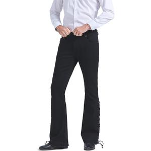 Wbestwind 70s Disco Pants for Men Relaxed Stretch 60s 70sBell Bottom Fit Comfort Flared Retro Leg Denim Vintage Jeans (Bk1)