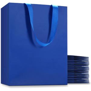 Blue Medium Gift Bags, 20Pcs 8x4.25x10.5 Inch, Wedding, Birthday, Party, Blue Paper Gift Wrap Bags with Ribbon Handles