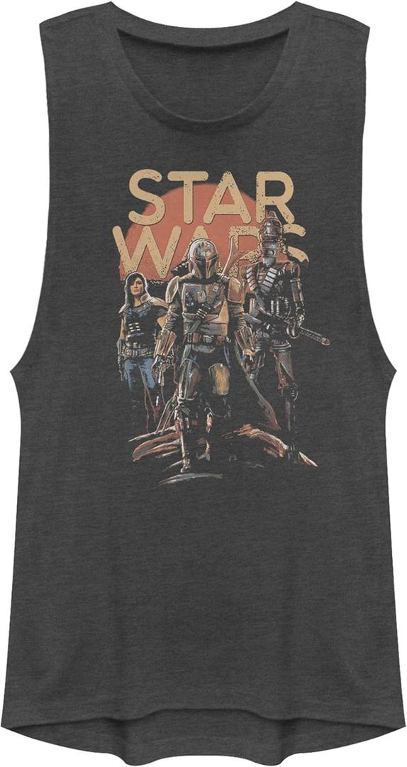 STAR WARS Junior's The Mandalorian Character Entourage Cowl Neck Sweatshirt (Charcoal)