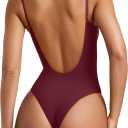 REORIA Womens Sexy Trendy Open Back V Neck Spaghetti Strap Backless Trendy Cami Bodysuit Tops (Large, Burgundy)