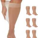 Yilanmy Plus Size Knee High Socks for Women Nylon Sheer Trouser Socks 6Pairs (X-Large-XX-Large, Natural)