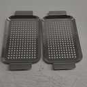 Grill Pan Set of 2, BBQ Grill Topper for Outdoor Grill, Stainless Steel Grilling Baskets with Holes and Handles, Perforated Food Tray Barbecue Accessories for Vegetable, Fish, Small
