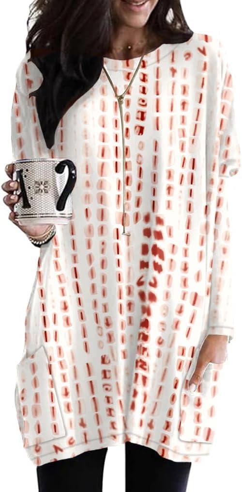 Poetsky Fall Womens Tunic or Tops to Wear with Leggings Long Sleeve Casual Long Shirts Blouses with Pockets (M)