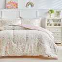 Joyreap 3pcs Floral Cotton Comforter Set for Girls, Flowers n Leaves Pink Design, Queen Size Soft Cozy Lightweight Cotton Bedding Comforter Set for All Seasons- 88x88 inches