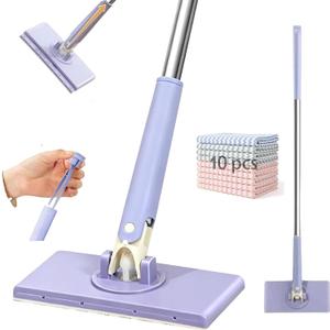 2026 Upgraded Snap Grip Mini Mop, Zero Touch 360° Head, Automatic Cloth Changing Mini Mop with Hands Free Push Pull Handle, Retractable Disposable Dust Mops for Multi Cleaning(45.3 in + 10*Cloth)