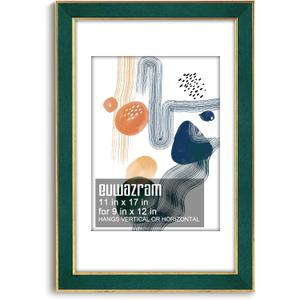 Suede 11x17 Frame - Single Frame, Christmas Elegant Green 11 x 17 Poster Frame with Mat for 9x12, 11x17 Picture Frames for Artwork, Puzzles, Photos and Movie Posters