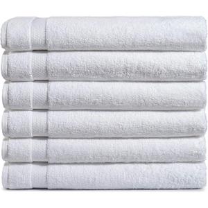 Amazon Basics 6-Pack Bath Towels, 100% Ring Spun Cotton, 600 GSM, Lightweight and Highly Absorbent, Quick Drying, Hotel Quality, 27 x 54 inches, White, Bath Towels - 6 Count