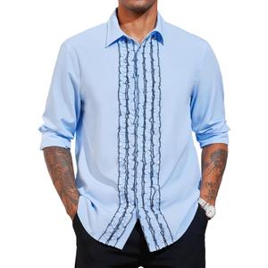Runcati Mens Ruffle Tuxedo Shirt 80s Medieval Retro Costume Tops Long Sleeve Party Dinner Dress Shirts (Blue 2XL) Runcati Mens Ruffle Tuxedo Shirt 80s Medieval Retro Costume Tops Long Sleeve Party Dinner Dress Shirts (Blue 2XL)