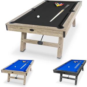 GoSports 8 ft Pool Tables with Wood Finish - Choose Your Style - Modern Billiards Table with 2 Cue Sticks, Balls, Rack, Felt Brush and Chalk