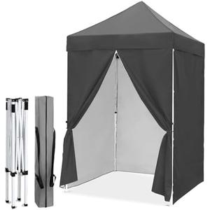 EAGLE PEAK 5x5 Instant Canopy with 4-Side Wall Panels, Small Pop up Portable Canopy Tent with Carry Bag, Light Weight Sun Shelter for Sports, Camping and Beach, Gray