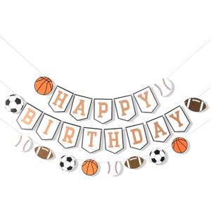 Happy Birthday Sports Banner Ball Garland Sign - High Chair Banner Birthday Decorations Party Supplies Photo Props