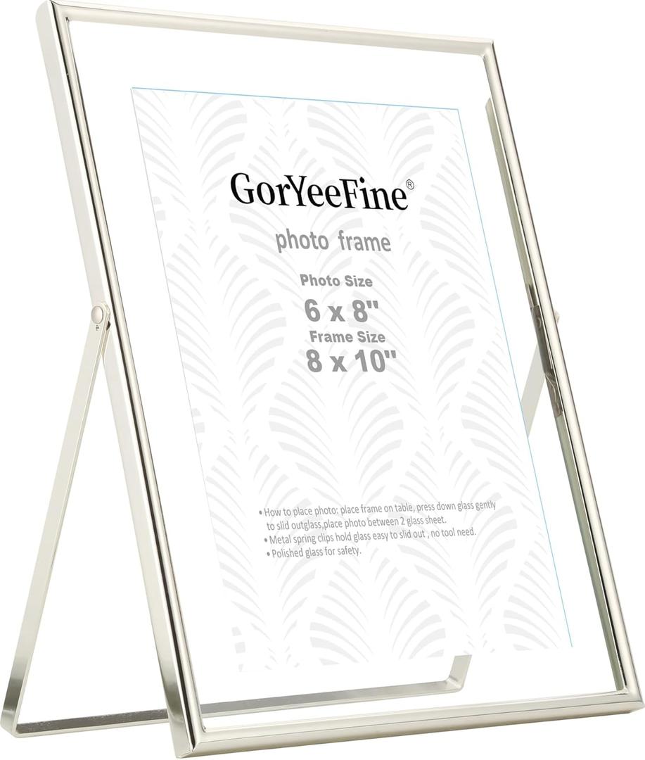 Silver 8x10 Floating Picture Frame Fits (6x8) Photos Adjustable TabletopShelf Display Premium Gift picture frame 5x7'' for Wedding,Thanksgiving,Christmas Home & Office Decor