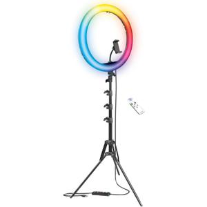 Bower Ring Light with Stand. 16 inch RGB LED Light, 62" Tripod Phone Holder, Wireless Remote, 16 Special Effects/9 Colors/3 White Lights for Selfie, Live Stream, Makeup, YouTube, TikTok, Videos