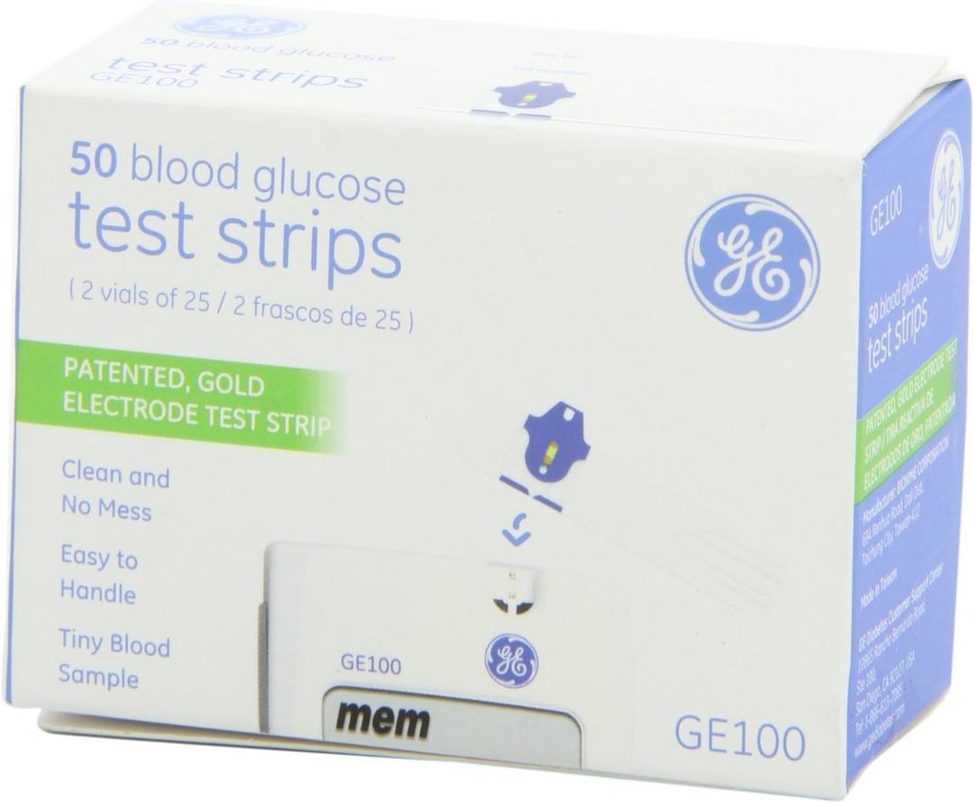 GE100 Blood Glucose Test Strips - 4/Boxes of 50 Strips = 200/Total Strips, USE BY 2026/05/26
