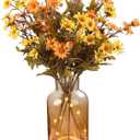 Artificial Daisy Flowers Fall Flowers in Amber Glass Vase with Faux Water
