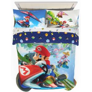 Super Mario Kart Game Kids Bedding Set, Full Size, 5-Piece Super Soft Cozy Reversible Comforter & Sheet Set (Officially Licensed Product) by Franco | Durable, Reversible, Officially Licensed