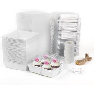 Rocutus Cake Boxes Take Out Boxes Bakery Boxes,100 Pack Charcuterie Boxes Paper Food Containers to Go Pink Cake Boxes,Pink Bakery Boxes for Cake Packaging, Desserts, Pastry, Cupcakes (White)