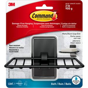 Command Soap Dish for Shower, Damage-Free Hanging Bathroom Organization, No Tools Bar Soap Holder, 1 Matte Black Dish and 2 Water-Resistant Command Strips